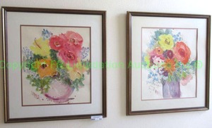 lot 701 image: Pair of signed original watercolors featuring pastel flowers, Both signed LAVINIA bottom left, Framed and matted