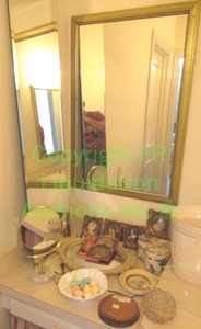 lot 702 image: Mirrors and dcor as shown. Includes Ricordo di Roma photogravure pictorial book c.1900, Marble base standing vanity mirror plus