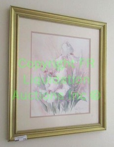 lot 712 image: Double signed Barbara Mock 1985 LILLIES framed and matted lithograph. Signed lower right. 29.5 x 25.5