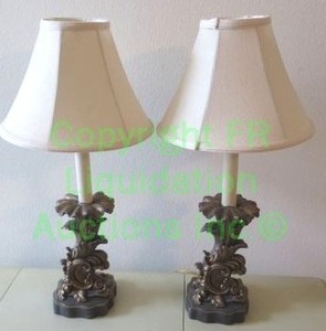 lot 717 image: Electric budding flower figural base boudoir lamps with shades, pair, 21 tall