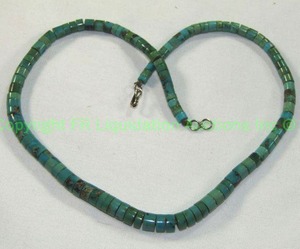 lot 549 image: Polished Hollow Tube Round Turquoise Bead 16L Necklace. No markings