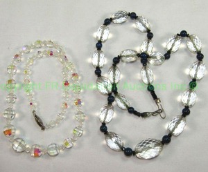 lot 607 image: Glass Necklace duo. Includes Aurora Borealis graduated bead necklace 18L and faceted glass bead necklace 20L 2 ct