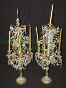 lot 155 image: Gilded brass and crystal embellished girandole candelabra set, 29 tall each