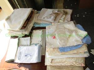 lot 183 image: Assorted embroidered, lace and other linens and textiles as shown