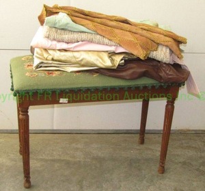 lot 188 image: Vintage clothes (including Vericci Leather jacket) and piano bench wcrewel embroidered top