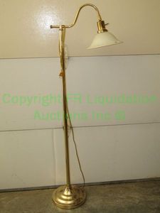 lot 192 image: Adjustable brass gooseneck standing lamp with frosted glass shade