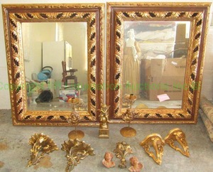 lot 204 image: Ornate framed wall mirrors (29 x 37) and ornate wall sconces plus as shown
