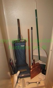 lot 230 image: Misc. cleaning equipment including vacuum, brooms and more