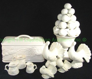 lot 266 image: White gloss Slipware or creamware ceramic serving pieces made in Brazil and Portugal