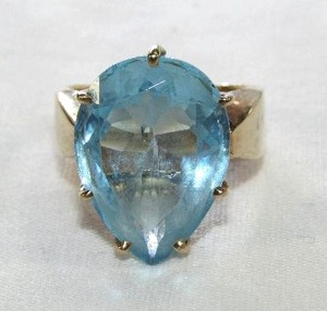 lot 416 image: 10K Gold Pure Blue Topaz Pear Shaped Ring. Size 6 Marked 10KP and C1 Blue Topaz tested.