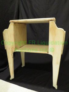 lot 659 image: Hard wood art deco side table with incorporated magazine racks on both sides and linear stepped form c1930s or early 40s, 24 x 13 x 26.5
