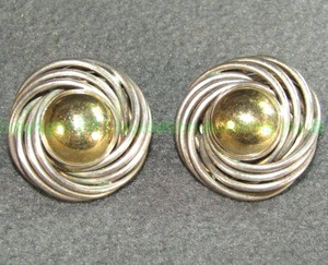 lot 661 image: Mid Century Modern Two tone metal brutalist style clip earrings with 14K gold accents. Marked 14K PPD Sterling  14K