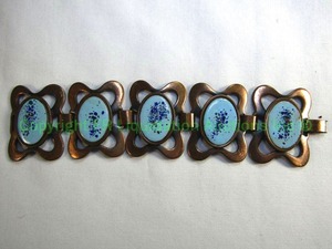lot 669 image: Mid Century Artisan crafted Copper and Turquoise enamel panel bracelet 7L c1970s
