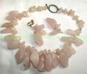 lot 684 image: Rose Quartz 16L Necklace and screw back Earring set Has a HOBE tag but not HOBE.