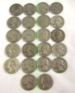 lot 484 image: Silver pre 1965 Washington quarters (Bid is times the quantity of 22)