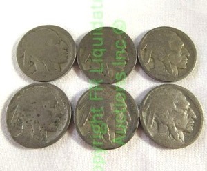 lot 486 image: Indian head buffalo nickles (Bid is times the quantity of 6)