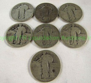 lot 487 image: Silver standing liberty quarter dollars (Bid is times the quantity of 7)