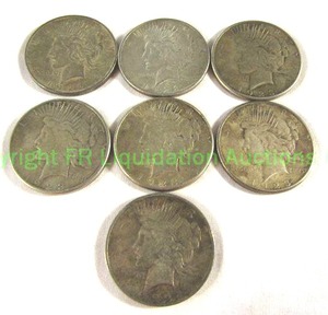lot 489 image: Silver 1920s peace dollars (Bid is times the quantity of 7)