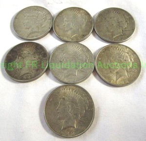 lot 490 image: Silver 1920s peace dollars (Bid is times the quantity of 7)