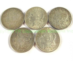 lot 495 image: Silver Morgan dollars 1921 (Bid is times the quantity of 5)