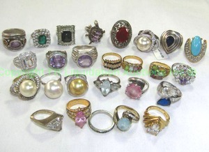 lot 801 image: Sterling and Sterling vermeil multi gemstone and pearl rings. Includes Amethyst, Blue Topaz, Multi, Black Onyx plus. All marked.