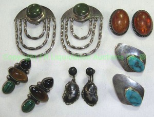 lot 793 image: Sterling earring selection including Silver Creations amber, turquoise, vintage Siam and more, all marked