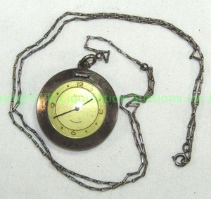 lot 799 image: 1950s Elgin Shockmaster Sterling Silver St. Christopher Pocket watch, vintage watch fob chain, Only produced for two years 1950, 1951