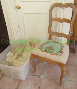 lot 248 image: Fruitwood frame occasional chair with crewel needlepoint seat and crewel pillows