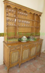 lot 226 image: Mid-century French country  Welsh red maple open cupboard dishplate display with base cabinet, 67 x 19 x 81