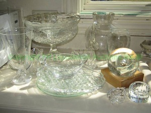 lot 241 image: Crystal and glass selection, compote, controlled bubble sphere on base plus
