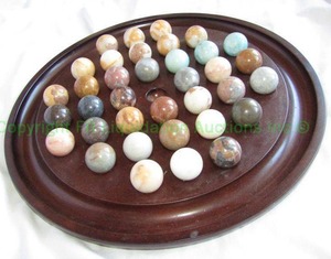 lot 275 image: Bombay Company 1994 Mahogany Solitaire Marble Game Set w natural quartz marbles