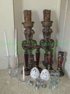 lot 327 image: Tapered and votive candle holders including vintage footed etched pair as shown