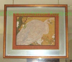 lot 369 image: Retro Black Gold Crane Herron Bird Japonoiserie statement art with mirrored frame, 49 x 42