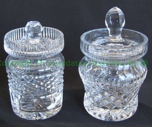 lot 312 image: Signed Waterford Crystal Alana lidded jamjelly jar and another lidded mustard jar, Marked