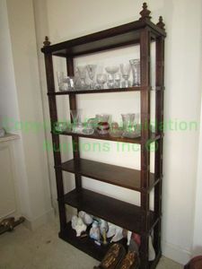 lot 302 image: 6 shelf etagere with block plinth finials. Contents not included. 40 x 13 x 82