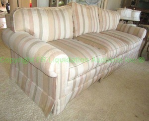 lot 342 image: Henredon Custom Foilo Collection Scroll arm sofa upholstered in striped fabric Matches Lot 338