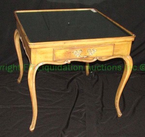 lot 339 image: Hard wood table with mirror tray top single drawer cabriole legs, 24 x 24 x 22, matches Lot 341