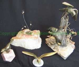 lot 348 image: Curtis Jere style mid century brass figures mounted on rock specimens