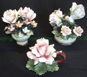 lot 358 image: Capodimonte Italian porcelain flowers, marked