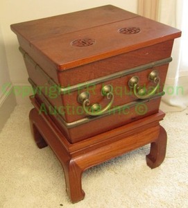 lot 281 image: Dowry or Campaign box on fitted separate stand. brass fittings, 19 x 19 x 25