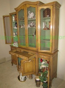 lot 295 image: China cabinet with metal mesh front and foliage handles as show. Contents not included. 69 x 20 x 88
