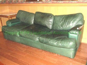 lot 375 image: Century vintage green leather pillow back sofa rounded arms Matches Loveseat in Lot 373