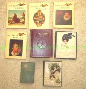 lot 367 image: Antique and mid-century books including American Heritage 1957, James Whitcomb Riley 1911, The Harrison Fisher book 1908