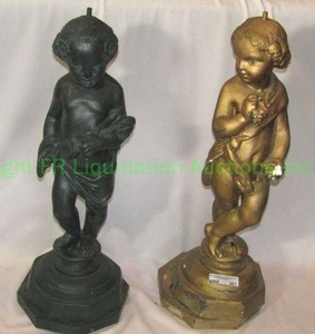 lot 361 image: Brach-Allen 1930s era chalk ware lamp bases in cherub form, 28 tall each