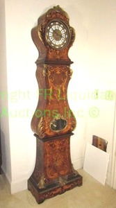 lot 459 image: Vintage Comtoise style clock with inlaid veneer front, ormolu brass embellishments, made in Italy. 79 tall German movement