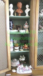 lot 294 image: Busts and Figurines  including Italian hinged box, Copenhagen mermaid and more. Glass angel bottom shelf left not included