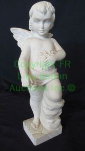 lot 804 image: Marble Cherub - Sculpted Winged Cherub on Pedestal