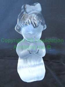 lot 805 image: Viking Glass Girl Praying Frosted Satin Clear PaperweightBookend Handmade, marked