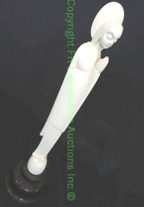 lot 814 image: Carved Ivory Virgin Mary Figure on wood stand, c1940-50s, pre-embargo era