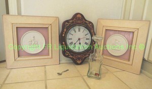 lot 530 image: Oklahoma branded items including Sterling spoon, wall clock, framed ceramics, Oklahoma liquor tax whiskey bottle